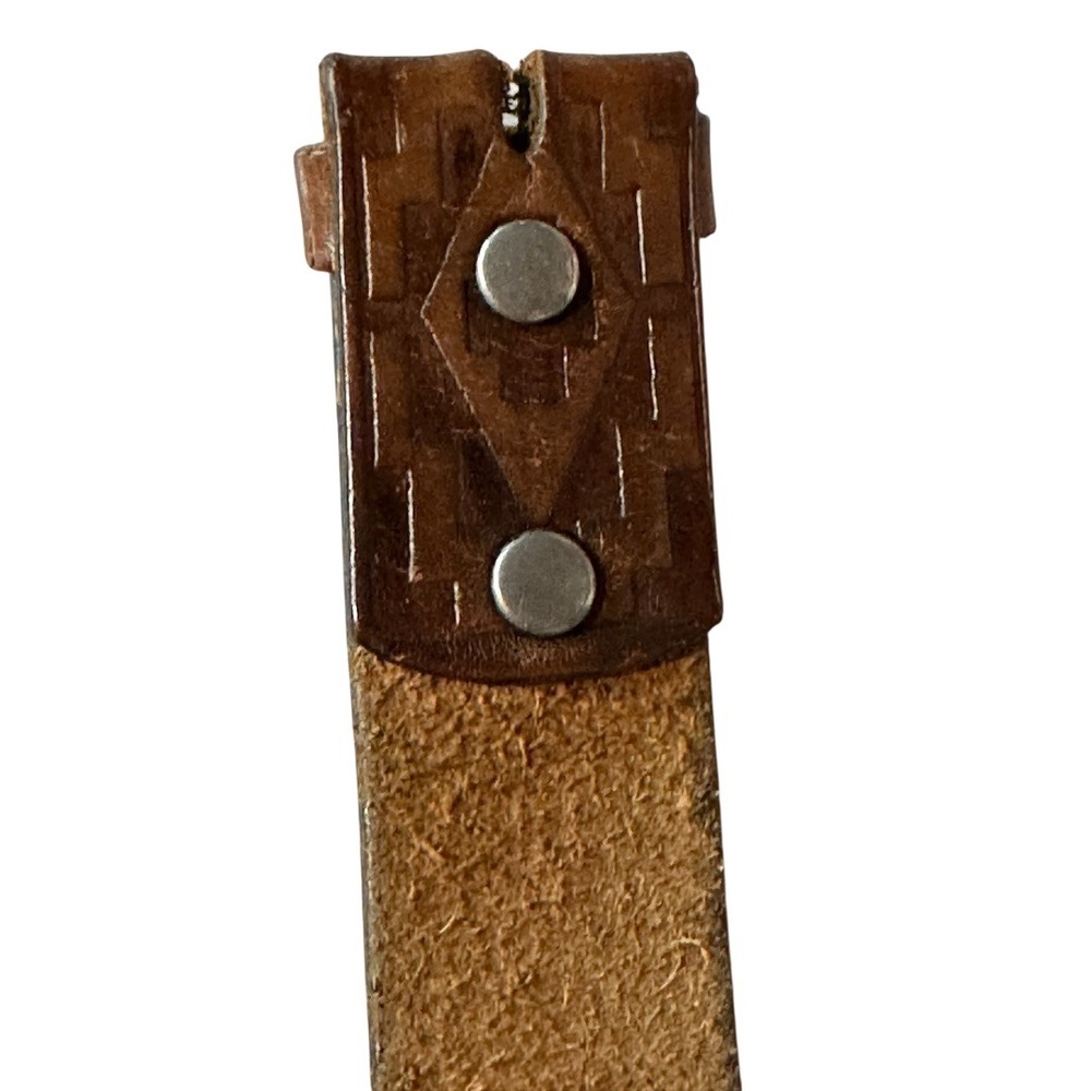 Western Men's Leather Tooled American Indian‎ Headdress Detail No Buckle Belt - Picture 10 of 13